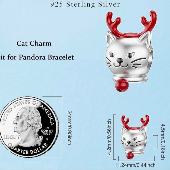 Christmas Cat charm for Pandora bracelet slide charm sterling silver - Picture 4 of 4